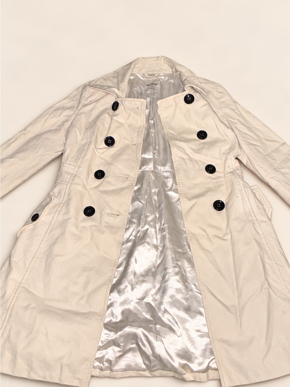 Old Navy Women's Cream Double-Breasted Trench Coat with Black Buttons